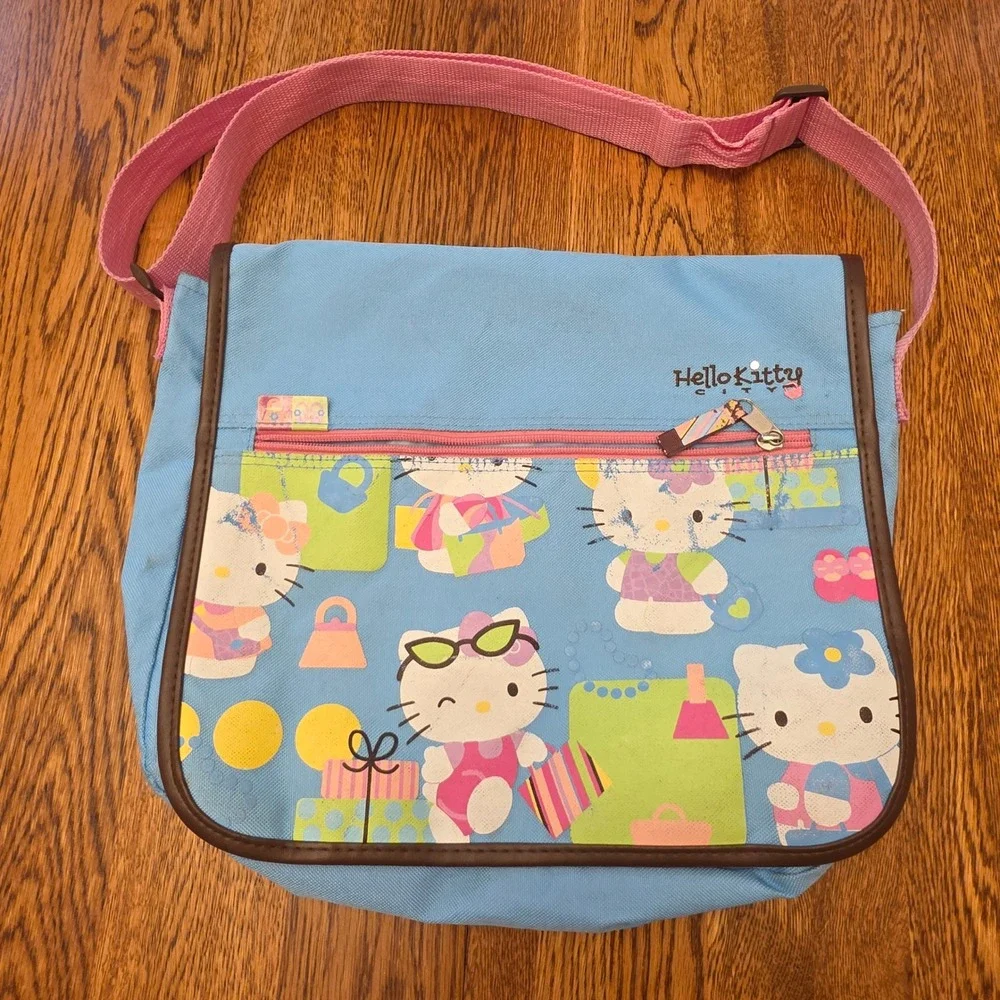 Sanrio Hello Kitty City Blue Canvas Messenger Bag Crossbody Y2K Kidcore Vintage